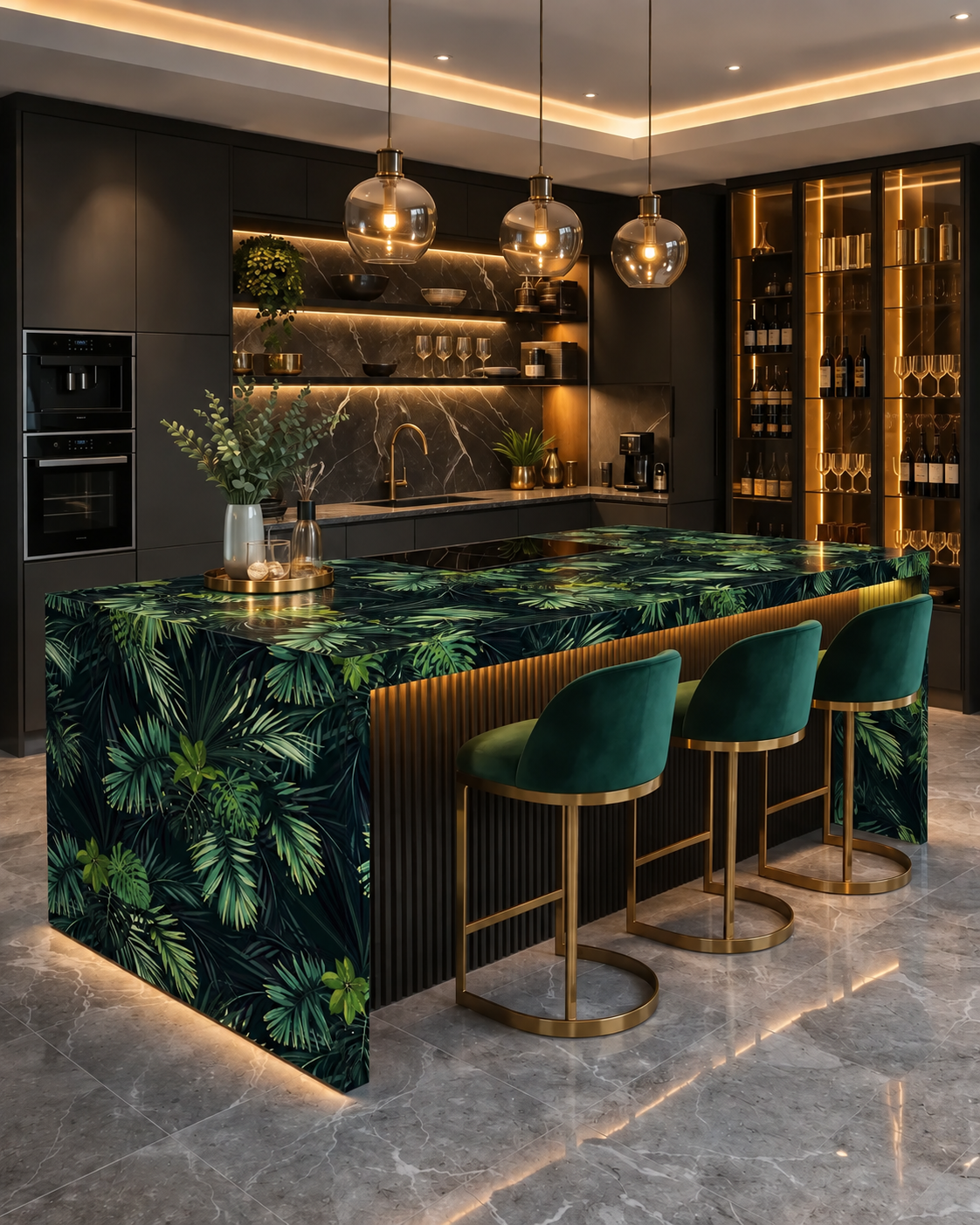 Palm Green PA0A-60 pálmamintás konyhasziget – látványterv